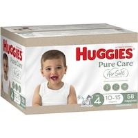 Huggies Ultimate Pure Care Nappies Unisex Size 4 (10-15kg) 58 Pack