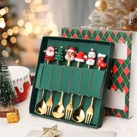 4/6 Pcs Christmas Coffee Spoons Forks Set Spoons Forks Xmas Gifts For Kids