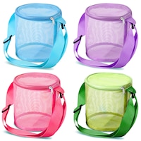 4Pcs Beach Mesh Organizer Bag Shell Collecting Bag Cylindrical Bags With Zipper