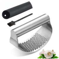 Stainless steel arc garlic press household kitchen garlic masher