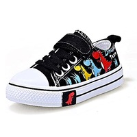 Nevenka Toddler-Unisex Canvas Sneakers Cartoon Dinasour Slip on Shoes-Black