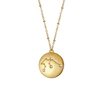 Nevenka 12 Constellation Coin Disc Gold Necklace Engraving Astrology Pendant-Aquarius