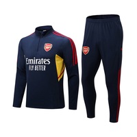 Nevenka Arsenal Soccer Suit Football Training Kits with Long Sleeves Half Zipper for Kids Adult-Blue