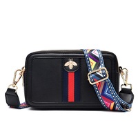 Nevenka Bee Crossbody Purse for Women Colorful Woven Shoulder Straps Handbag-Black