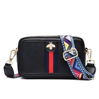 Nevenka Bee Crossbody Purse for Women Colorful Woven Shoulder Straps Handbag-Black