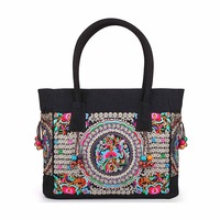 Nevenka Embroidered Canvas Top Handle Handbag Ladies Casual Vintage Shoulder Bag-A