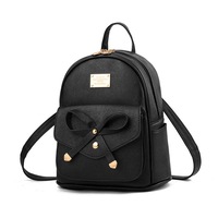 Nevenka Girls Bowknot Cute Leather Mini Backpack Purse for Women-Black