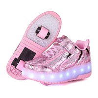 Nevenka Kids Roller Skates Light up Shoes with Double Wheel for Girls Boys Birthday Gift-Pink