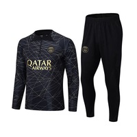 Nevenka Paris Soccer Suit Football Training Suit with Stripe Long Sleeves Half Zipper for Kids Adult-Black