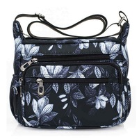 Nevenka Women Nylon Floral Crossbody Bag Multi Pocket Shoulder Bag-Black White Flowers
