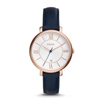 Fossil Jacqueline Navy Leather Watch StainlessSteel Rose Gold 796483181984