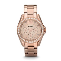 Fossil Rose Gold Stone Set Multi Dial Watch ES2811 Stainless Steel Multifunction 691464629922
