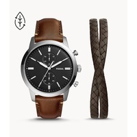 Fossil Townsman Silver and Brown Watch Gift Set FS5967SET Stainless Steel