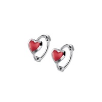 Anyco Fashion Earrings Silver 925 Sterling Romantic Love Heart Red Enamel Piercing Women Jewelry Ear Buckle