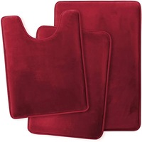 Anyhouz Bath Mat Wine Red Non-Slip Rug Set Bathroom Absorbent Washable Carpet Toilet Accessories