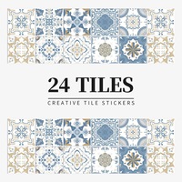 Anyhouz Wallpaper Blue Beige 20cmx20cm 24 Pcs Modern Retro Style PVC Tile Stickers Waterproof Self Adhesive Wall Home Decor