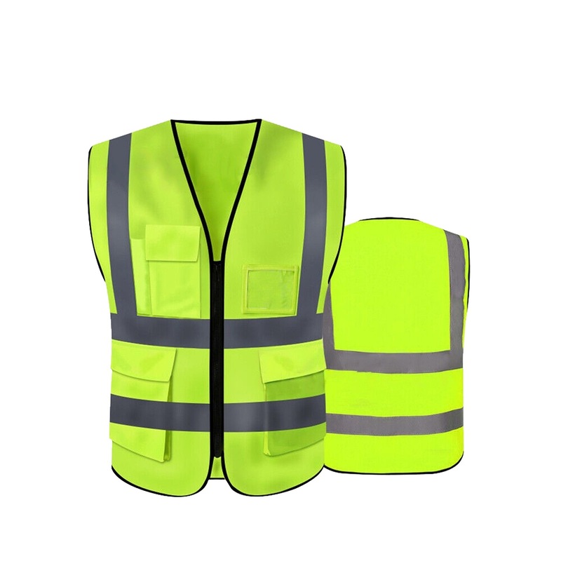 Hi Vis Safety Vest Reflective High Visibility Tape Zip Up Workwear Pocket Night - Fluro Green Unbranded Australia