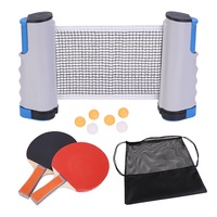 Portable Ping Pong Set Table Tennis Bats Retractable Net 2 Bat 6 Balls Non-Slip
