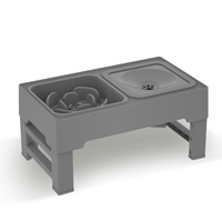 Adjustable Elevated Pet Bowl for Dogs Cats Slow Feeder Anti-Slip Digestion Aid Grey 44x26x8.5cm