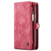 CaseMe For Apple iPhone X/XS Zipper & Detachable Retro Leather Pouch Wallet Flip Purse Bag Detachable Phone Case Cover (Red)