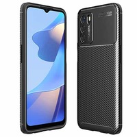 For Oppo A16S Case Shockproof Heavy Duty Rugged Anti Knock Matte Carbon Fiber Back Cover (Black)