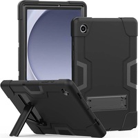 For Samsung Galaxy Tab A9+ Plus 11 inch SM-X210/X215 Hybrid Fancy Shockproof Heavy Duty Kickstand Case Cover (Black)