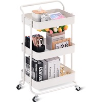 3 Tiers Kitchen Storage Trolley Cart Steel Rack Shelf Organiser Wheels White