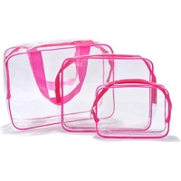3PCS Cosmetic Makeup Toiletry Clear PVC Organizer Travel Bag Holder Set Pink