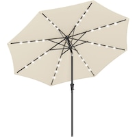 300cm Parasol with LED Solar Lighting, UV Protection, 32 LED Lights, 30Â° Bend for Garden, Patio, Pool - Beige