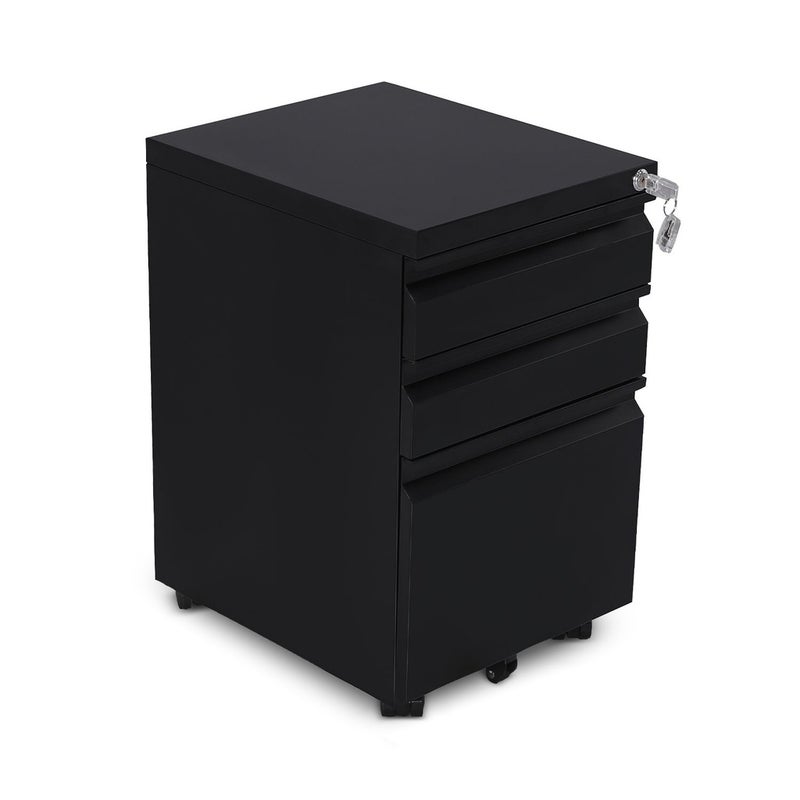 Black 3 Drawer Mobile File Cabinet with Lock