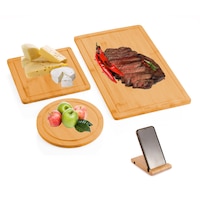 CARLA HOME 3 Pieces Bamboo Cutting Board with Juice Groove and Mobile Holder included for Home Kitchen
