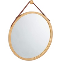 CARLA HOME Hanging Wall Mirror 45cm - Solid Bamboo Frame and AdjuStandable Leather Standrap for Bathroom and Bedroom, Vanity Mirror, Makeup Mirror, Face Mirrors, Wall Shelf Mirror (Round 45 cm)