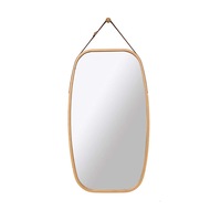 CARLA HOME Hanging Wall Mirror 74x43cm - Solid Bamboo Frame and AdjuStandable Leather Standrap for Bathroom and Bedroom, Vanity Mirror, Makeup Mirror, Face Mirrors, Wall Shelf Mirror (Full Length)