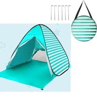 Easy Pop Up Beach Tent 2-3 Person Sun Shelter, Lightweight Family Beach Shade UPF 50+ Anti UV Portable Beach Umbrella Automatic Instant Sunshade Cabana Canopy Carry Bag Baby Adults Family Stripe Green