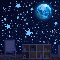 Glow in Dark Stars Moon Space Wall Decals Kids Bedroom Decor Blue
