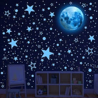 Glow in Dark Stars Moon Space Wall Decals Kids Bedroom Decor Blue