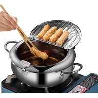 Japanese Tempura Deep Fryer with Thermometer and Drip Drainer Rack (20cm)