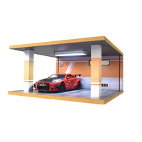 Parking Lot Car Garage Simulation 2 Parking Spaces Scene With Light Toy Collection for 1:24 Car Model