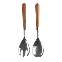 Wood Salad Sever Set/2 with Silver Head