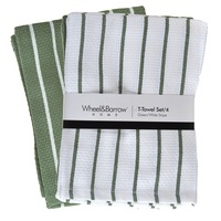 Tea Towel Set/4 Green & White Stripe
