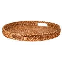 Rattan Tray Round with Handles Honey Brown Large 45x35cm