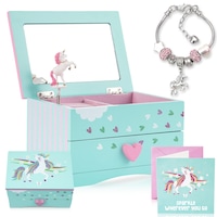 Amitié Lane Musical Unicorn Jewelry Box For Girls With Unicorn Charm Bracelet Plus Augmented Reality App (STEM Toy) - Gifts For Girls (Mint)