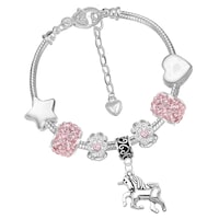 Amitié Lane Unicorn Charm Bracelet For Girls With Unicorn Charm & Pink Sparkly Crystal Charms - Perfect Little Girl Bracelet (17 cm)