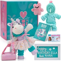 Itsy Unicorn Stuffed Animal Gift Box - Pink Unicorn Plush Toys with Ballerina, Onesie Clothes and Mini Teddy Bear