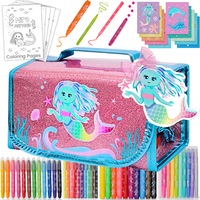 Scented Markers For Kids - Art Kits for Kids - Mermaid Gifts For Girls, Coloring Kit Includes Smelly Markers, Dot Markers, Sparkly Mermaid Pencil Case