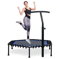 YOPOWER 50inch Mini Trampoline, Max Load 150KG Rebounder Trampoline Exercise Fitness Trampoline with Adjustable Handrail for Adults Kids