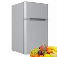YOPOWER Bar Fridge, 102L Mini Fridge Freezer, Independent Temperature Control, Dual Doors, Ideal for Home, Office, and Commercial Use in Silver