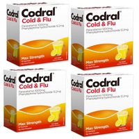 4x Codral Cold & Flu Hot Drink Lemon Flavour EXP 09/24 10 Sachets