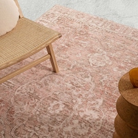 Loopsie Rosa Pink Floral Medallion Washable Rug