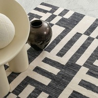 Loopsie Emmen Black and Cream Geometric Lines Washable Rug